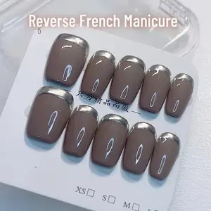 Na-Nails | Reverse French Tips Brown And Golden Nail set | SIZE M