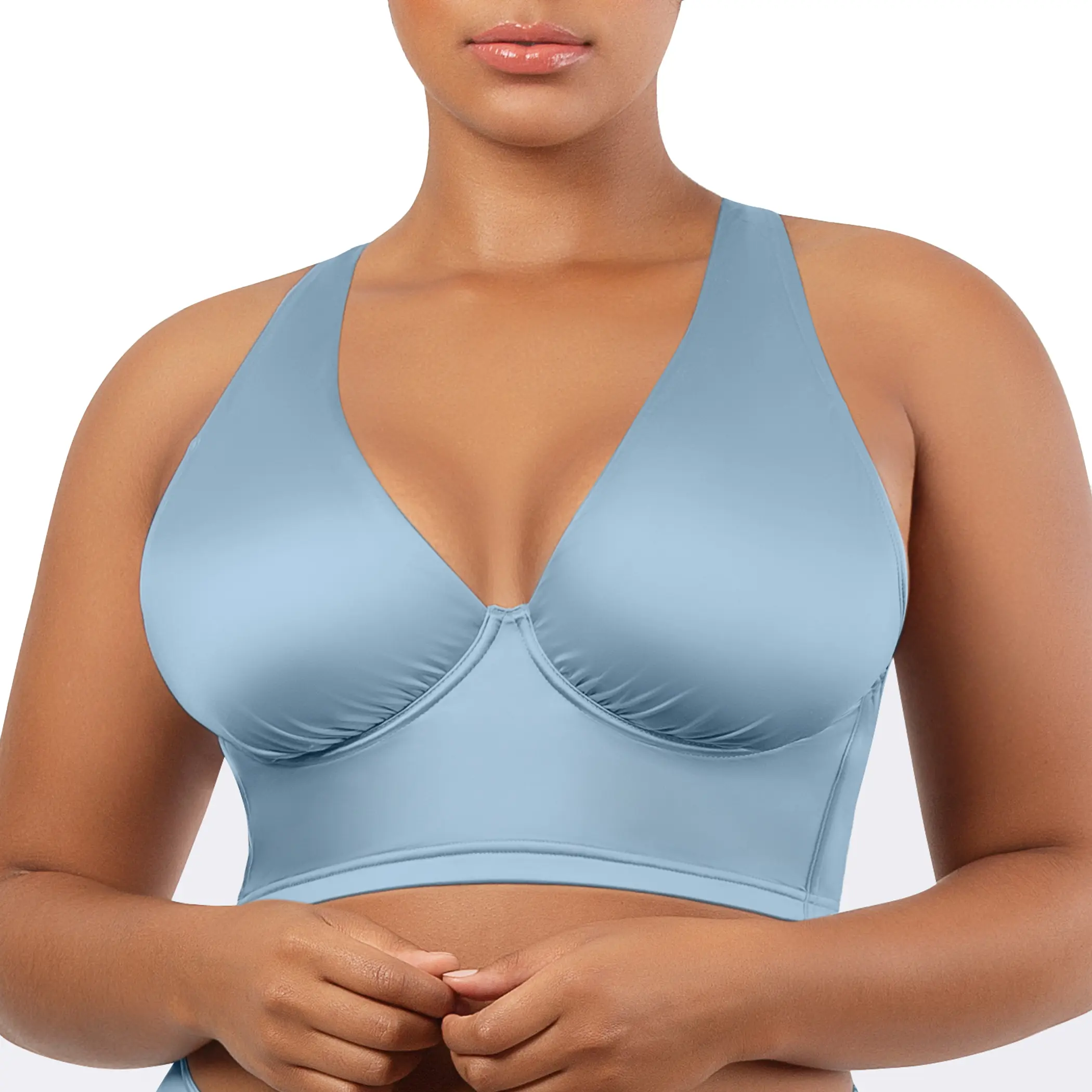 PARFAIT Rita S8142 Longline Bikini Top with Cross Back Straps and Shirred Contour Cups - Dream Blue