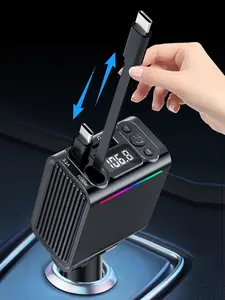Retractable Car Charger for iPhone 17 Bluetooth 5.3 Car Adapter Charger 4-Port Fast Charging Wireless Radio FM Transmitter with Deep Bass Player Hands-Free CallingSupport USB Drive