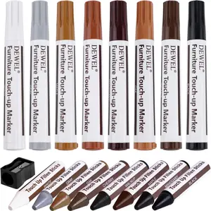 DEWEL Furniture Markers Touch Up, Upgrade Wood Furniture Repair Kit, Premium Wood Scratch Repair Markers and Wax Sticks for Wood Stains Scratches Hardwood Wooden Floors Tables, Set of 17