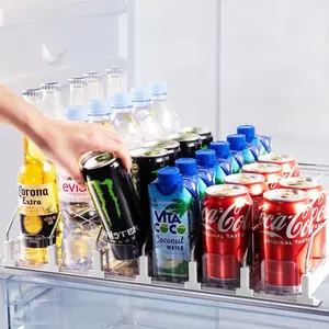 Soda Can Dispenser for Refrigerator,Self-Pushing Drink Organizer for Fridge, Width Adjustable Fridge Organization, Beer Pop Can Water Bottle Drink Dispenser for Fridge (2/3/4/5/6 Rows)