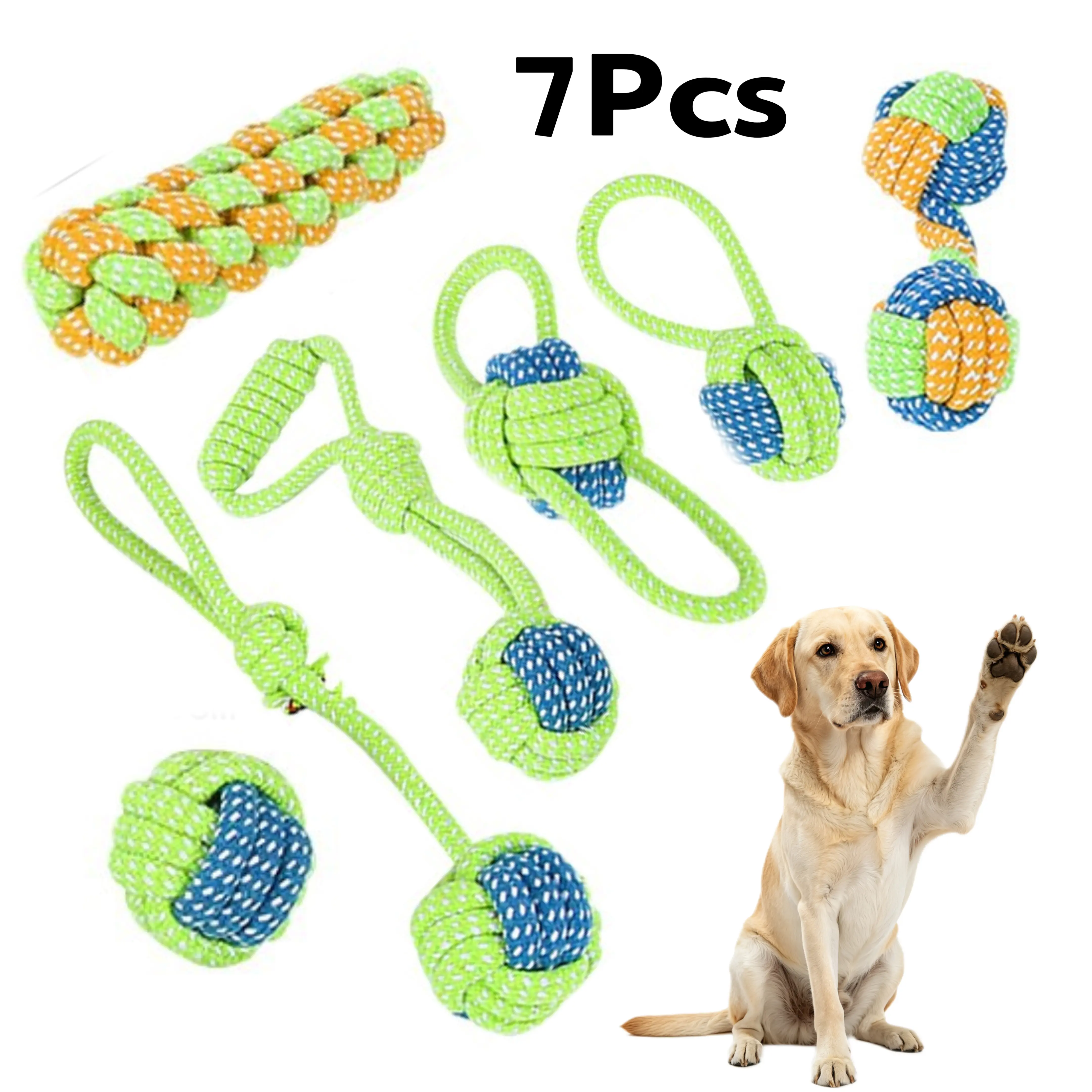 Heavy Duty Indestructible Dog Rope Toys for Large Breed Aggressive Chewers, 7 Pack Teeth Cleaning Tug of War Toy interactive tough  pet accessory