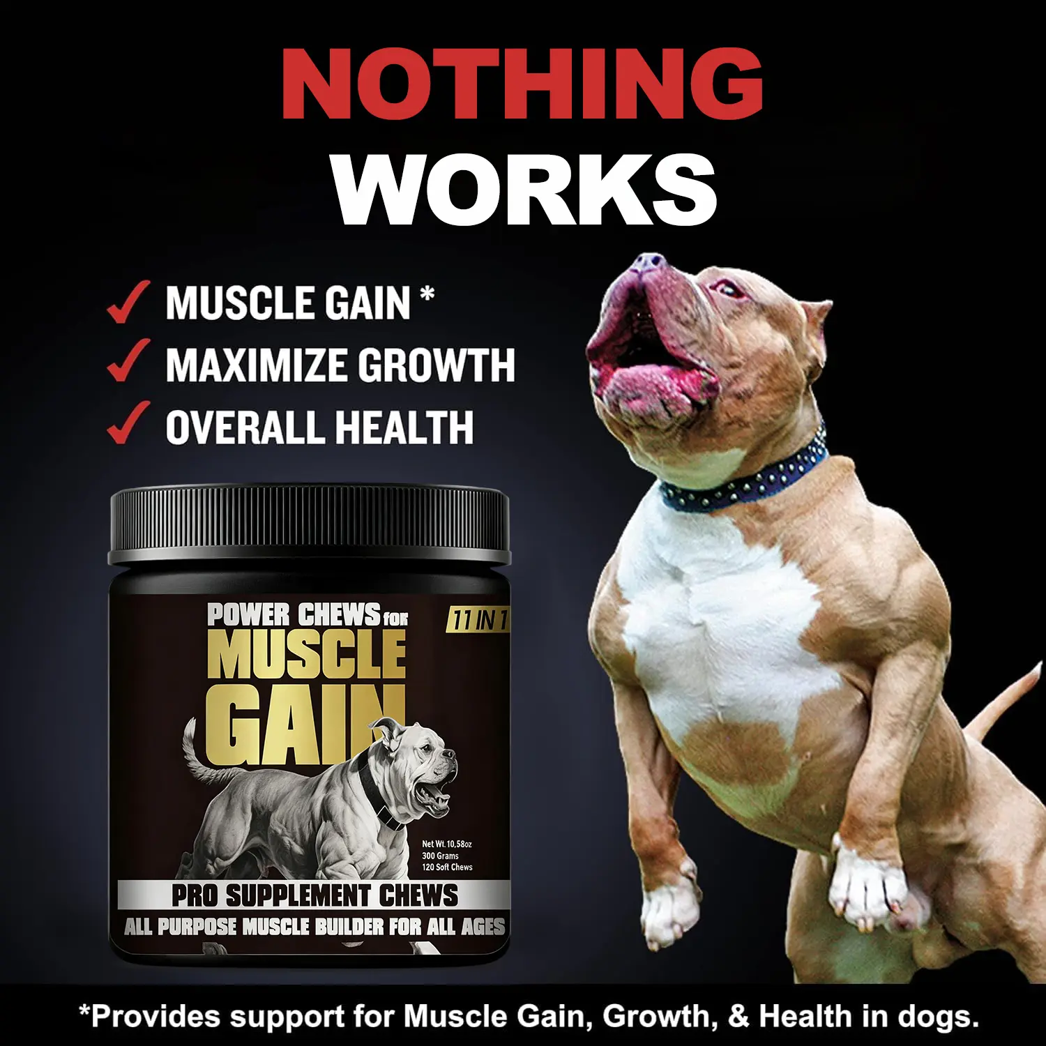 Muscle-building nutritional supplements for dogs, suitable for puppies and adult dogs - applicable to both small and large breeds.