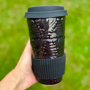 Mega Termo Liso 500ml  Talavera tumbler travel mug handmade handpainted birthday gifts for her Ceramic Coffee Cup Washable home kitchen decor floral design Drinkware Lid