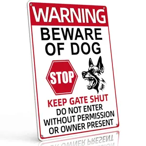 "WARNING - Beware of Dog, Keep Gate Shut" 8x12 Inch Aluminum Metal Sign - Dog Owner Security Wall Decor for Yard, Gate, and Fence - Retro Tin Poster with German Shepherd Illustration - Durable, Weatherproof, and Easy to Hang