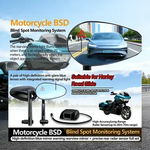Mirror with BSD Radar for Harley-Davidson Road Glide 2026, Blue Anti-Glare Lens, Blind Spot Monitor and Rear Sensor Kit