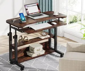 Tribesigns Portable Desk with Wireless Charging Station, Height Adjustable LegsSide Table, Standing Desk Computer Desk, Portable Table