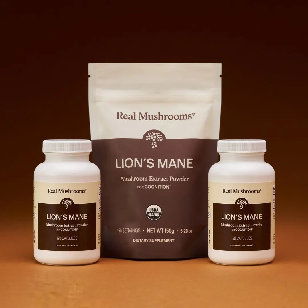 Real Mushrooms Lion's Mane Capsules & Powder Bundle | Focus, Memory & Clarity Support | Lion's Mane Bundle | 100% Mushrooms, No Fillers