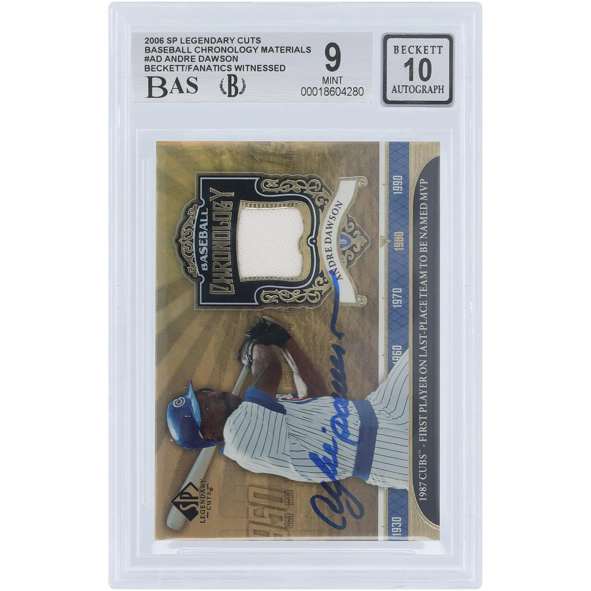 Andre Dawson Chicago Cubs Autographed 2006 Upper Deck SP Legendary Cuts Baseball Chronology GU Relic #BC-AD Beckett Fanatics Witnessed Authenticated 9/10 Card - Fanatics Authentic Certified