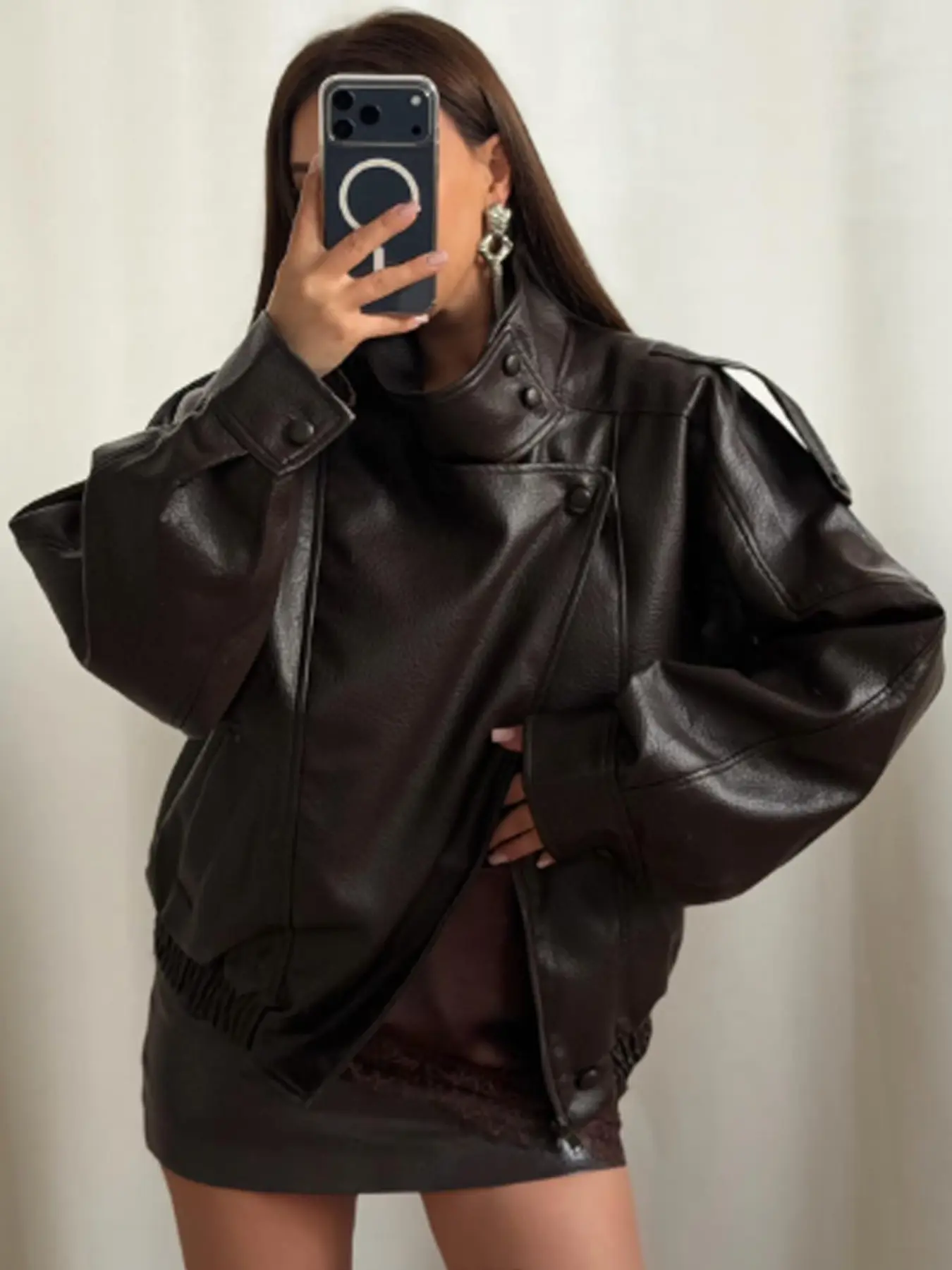 Fashion Oversized Asymmetrical Zip Motorcycle Jacket, Coats