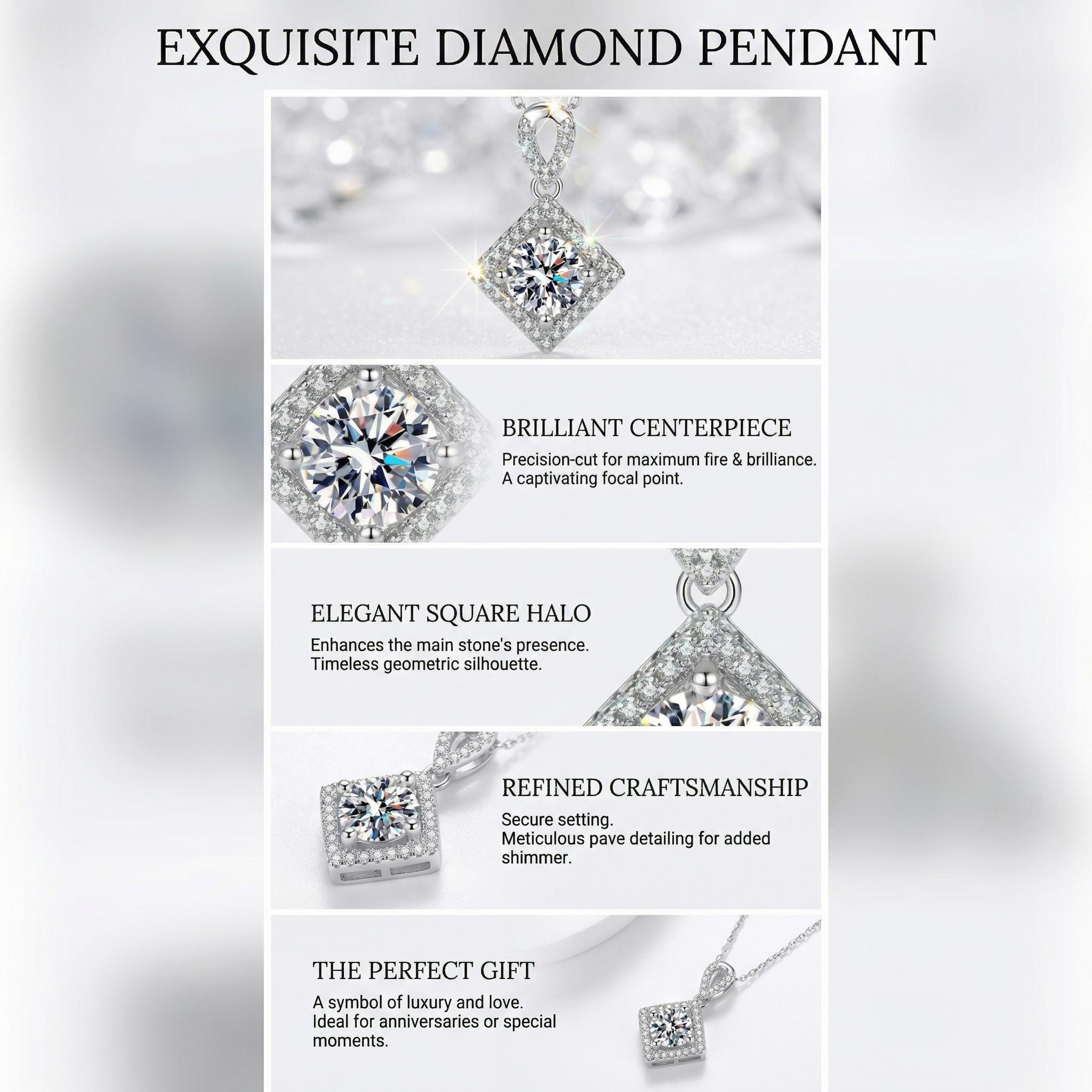 Luxury Moissanite Pendant Necklace in 925 Sterling Silver – Elegant, Timeless, High Brilliance Jewelry for Women”