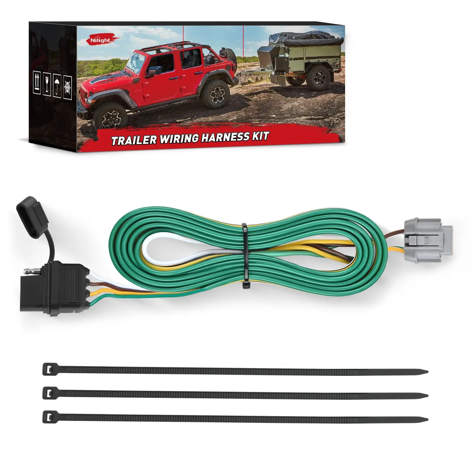 Nilight 4-Pin Trailer Wiring Harness 55441 - OEM-Compatible Connectors, Pure Copper Wire, Dust Cover, Quality Insulation Coating, PVC Material, Easy Installation, Custom for 2005-2024 Nissan Frontier/Xterra/Pathfinder, Suzuki Equator