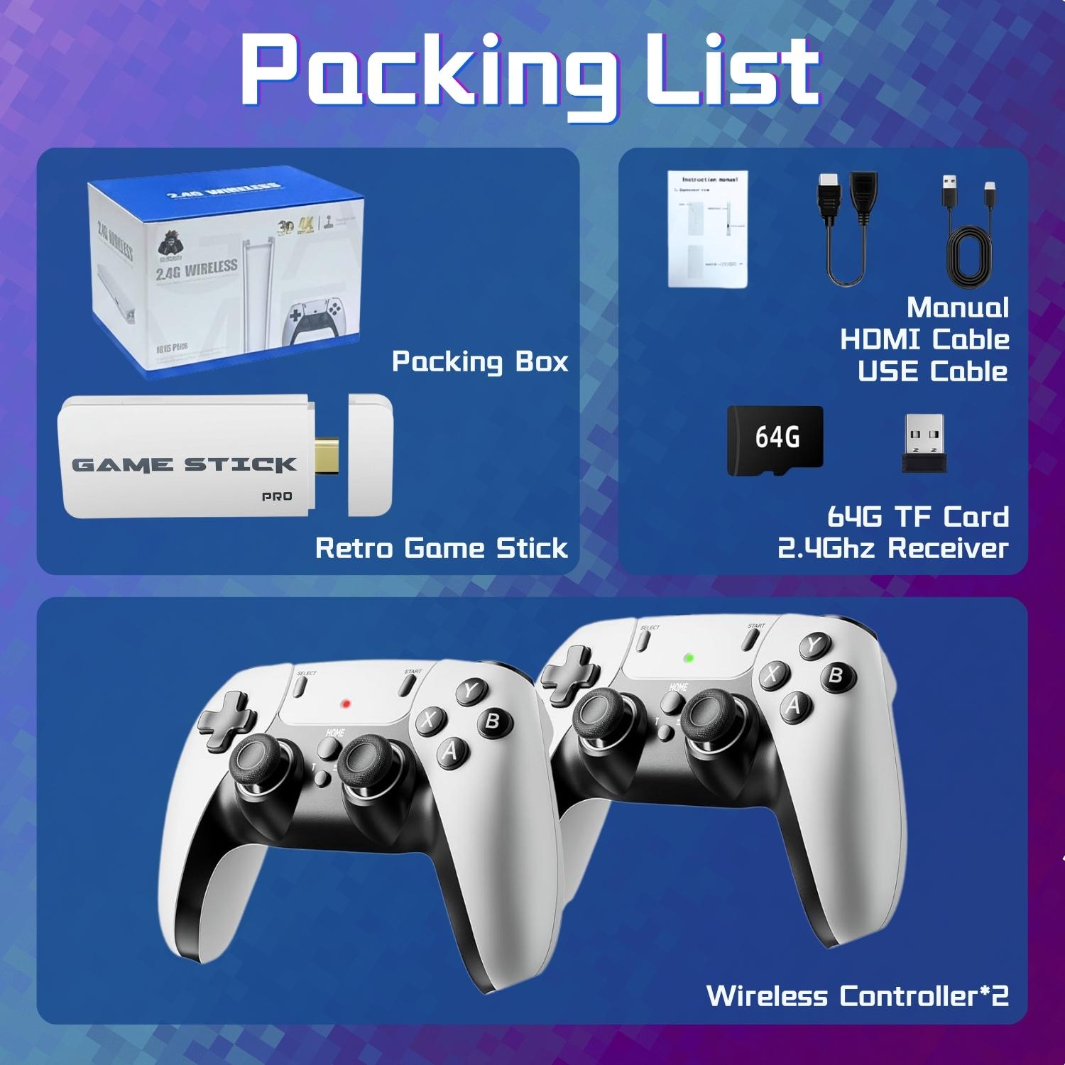 2026 Upgraded Retro Gaming Console, Retro Game Stick Pro With 20,000+ Retro Games, HDMI Output, Plug and Play, Including 23 Emulators & Two 2.4Ghz Wireless Controller, 64G TF Card, Gaming Console