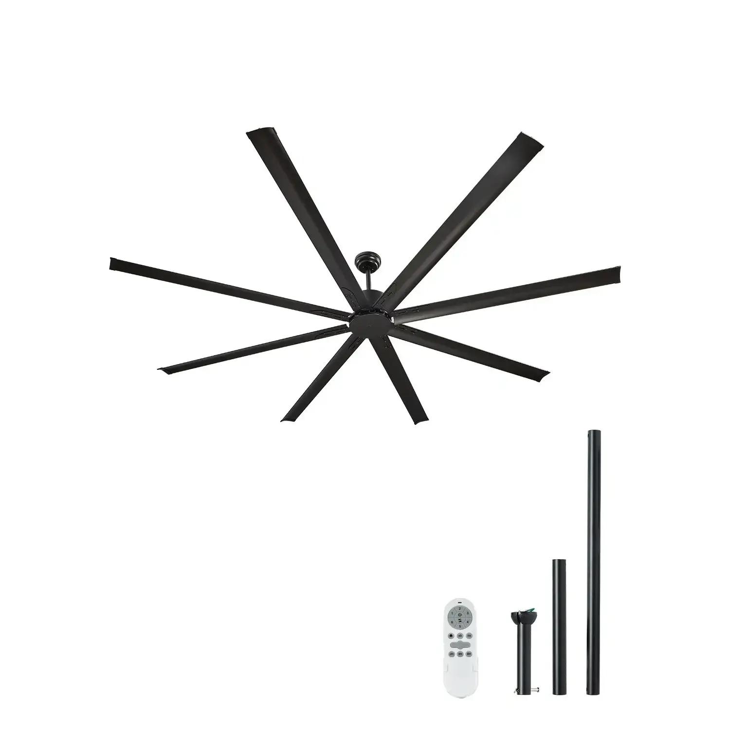 96-In Low Profile Flush Mount Ceiling Fan, 6-Speed Remote Control, 8-Aluminum-Blade Reversible DC Motor, Modern Black Indoor/Outdoor Fan for Bedroom, Patio