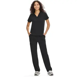 Scrubs for Women Set Medical Uniform - V-Neck Top & Straight Leg Pants with 9 Pockets, Unisex Workwear
