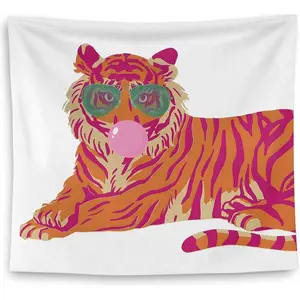 Tapestry  Trendy Pink and Orange Tiger Tapestry, Preppy Girly Tapestry Wall Hanging, Trendy Tiger Animal Wall Decor Blanket for Girls Room College Dorm Apartment. Multiple sizes are available for selection.