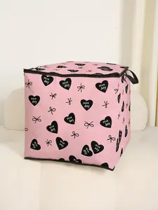Heart Print Thick Quilt Storage Bag, Cute and Practical Kids Bedding Organizer, Durable Material, Easy Carry Handle, Home Use, Valentine's Day Gift