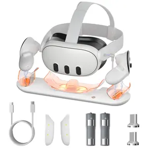 Charging Dock for Meta Quest 3, OLCLSS Charging Station for Oculus Quest 3 Accessories with RGB Light, Magnetic Charging Stand for VR Headset and Controller with 2 Rechargeable Batteries (White)