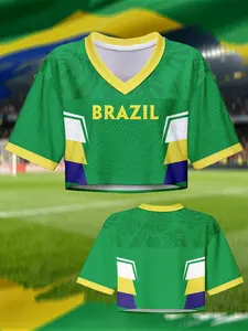 Women's Retro Streetwear Sports Jersey — Brazilian-Style "It-Girl" Cropped Football Top | Athletic Crop Top | Sporty Style | Breathable & Stylish T-Shirt