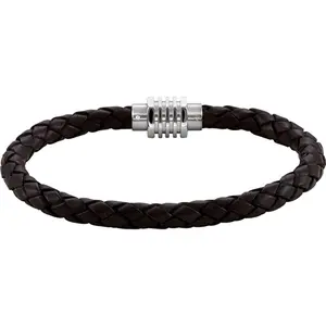6mm Dark Brown Leather and Bracelet, 8.5" | Stainless Steel | For Him