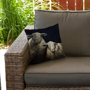 360 stand Outdoor Throw Pillow, 16x16 in Spun Polyester, UV-Protected, Nature-Theme Sheep Print, Whimsical Blue Background for Whimsical Look, Ideal for Home & Patio Decor Ideas (Small & Apartment Patio), Weather Resistant Cushion, Soft Cushion