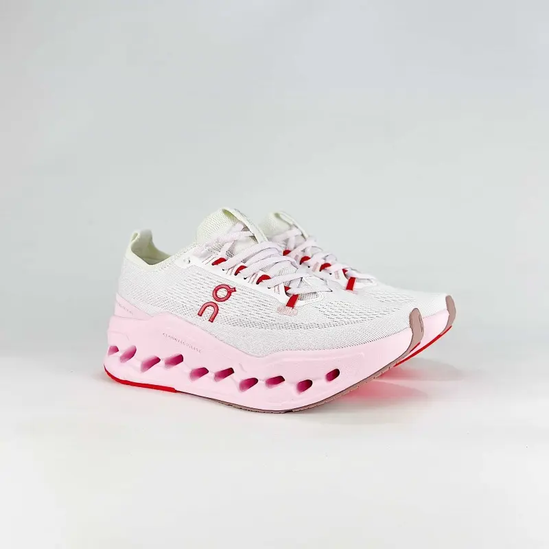 Off White Breathable Knit Mesh Running Shoes Pink Hollow Thick Sole Light Foam Cushion Slip Resistant Lightweight Jogging Fitness Sneakers For Women