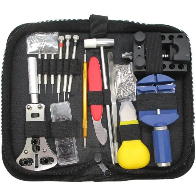 147-Piece Professional Watch Repair Kit with Durable Carry Case & User Manual - Battery, Band, Strap, Link Pin, Spring Bar, Back Remover, Tweezers, Screwdrivers for Basic Tinkering Jobs & Complex Repairs