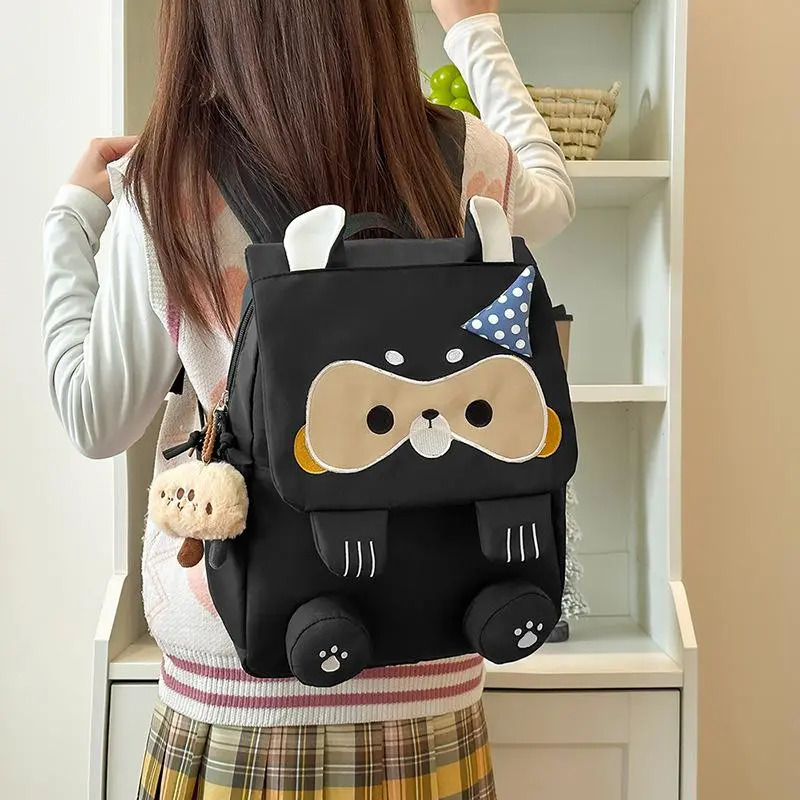 Cute Cartoon Raccoon Flip Backpack With Party Hat, Kawaii Color Block Student School Backpack, Large Capacity Oxford Casual Travel Rucksack For Teen Girls
