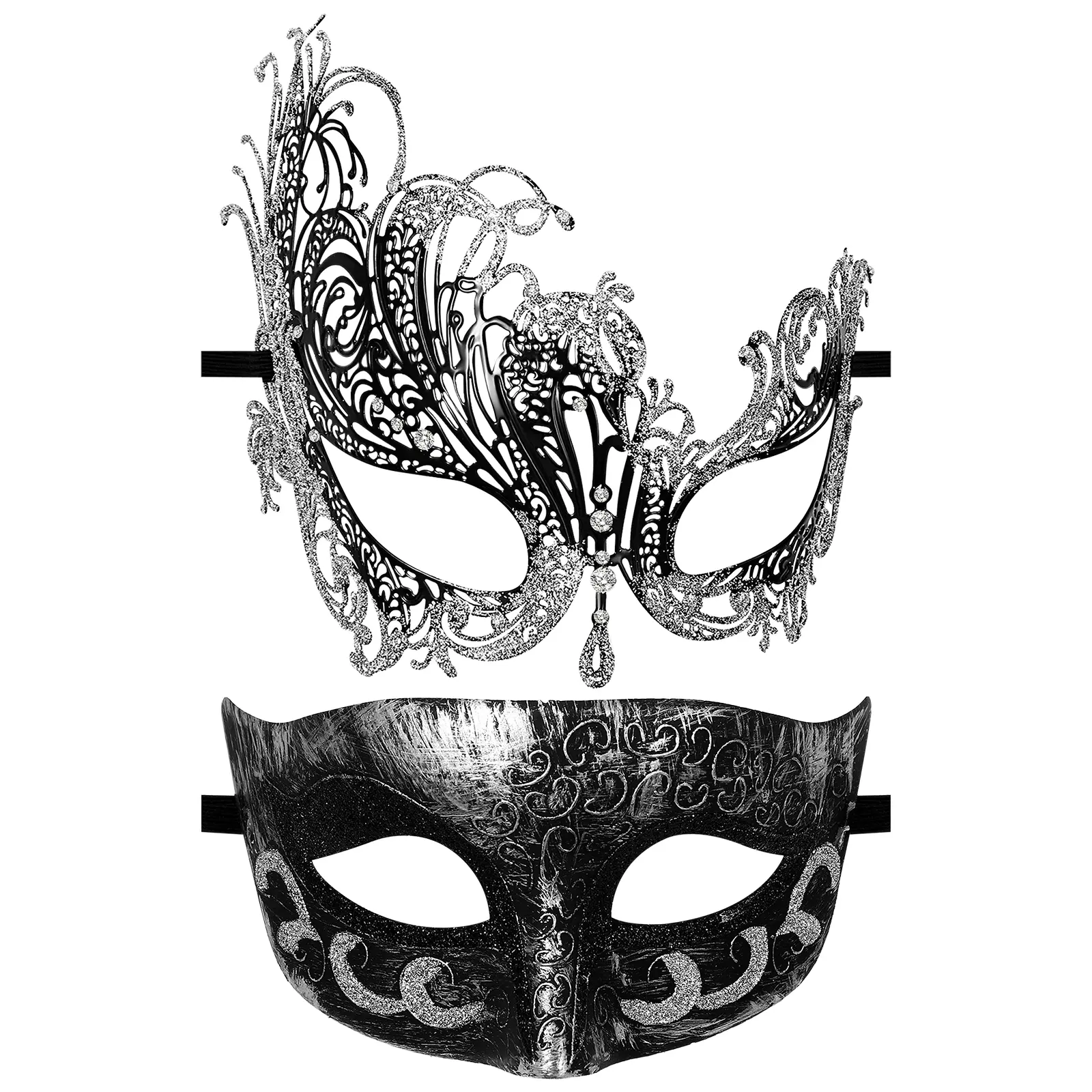 OIDEA Couple's Metallic Venetian Masquerade Face Masks Set - Comfortable, Lightweight, Adjustable-Fit, Luxurious Metal Cut-Outs, Party Event Props for Halloween, Carnival,summerwins