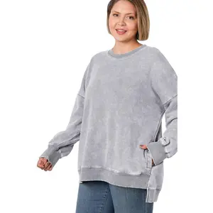 Plus Size Acid Wash Fleece Hi-Low Pullover with Pockets Zenana Brand | Heartland Store MN