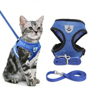Safe and Comfortable Adjustable Reflective Harness for Cats & Dogs - Control Vest with Matching Leash in Sizes S to XL