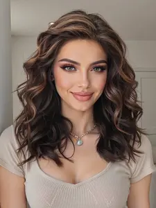 Highlights Lace Wig, Glueless Curly Wig, 18 Inch Natural Look, Side Parted Synthetic Hair, Realistic Fashionable Design, Perfect for Daily Wear