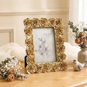 European Vintage Rose Flower Frame, Resin Indoor Decorative Photo Frame, Wedding Party Bathroom Decoration, Home Display Prop