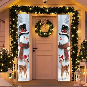 1Pair Christmas Door Hanging Couplets, Snowman Welcome Decorations, Durable Polyester Material, Includes Hanging Rope, Festive Atmosphere Prop, Party Decoration Supplies