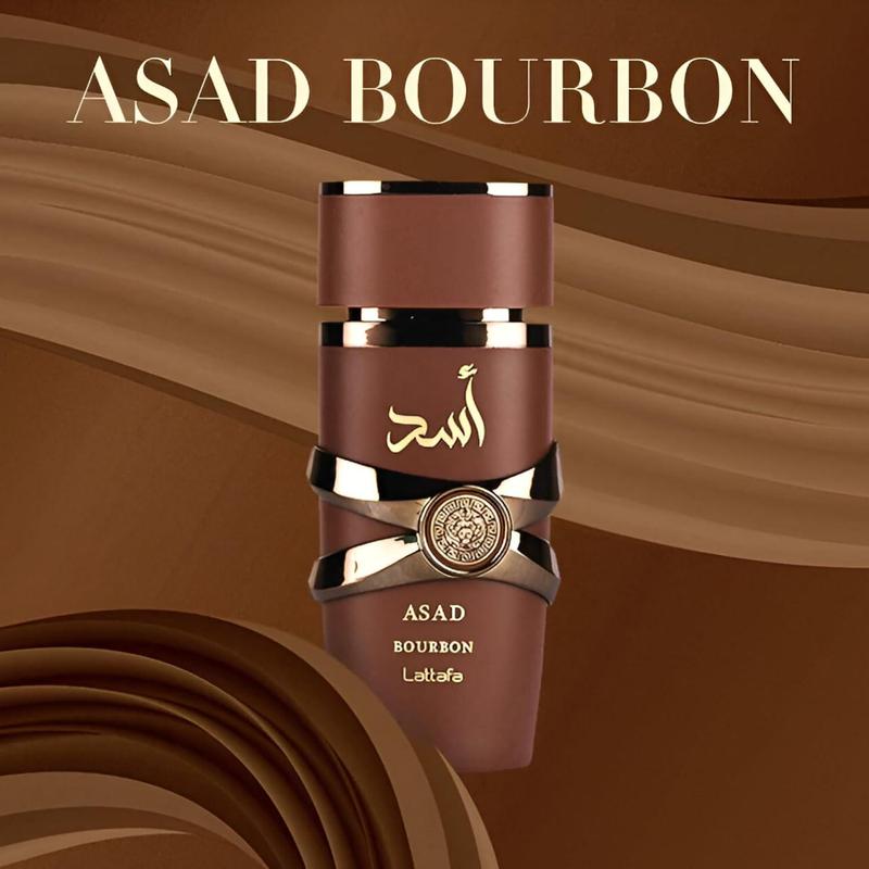 Lattafa Asad Bourbon Unisex Eau de Parfum Spray 3.4 Ounce / 100 ml - Elegant Fragrance with Cacao, Lavender, Nutmeg, and More