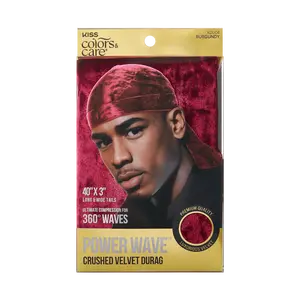 KISS Colors & Care Power Wave Velvet Luxe Durag, Burgundy