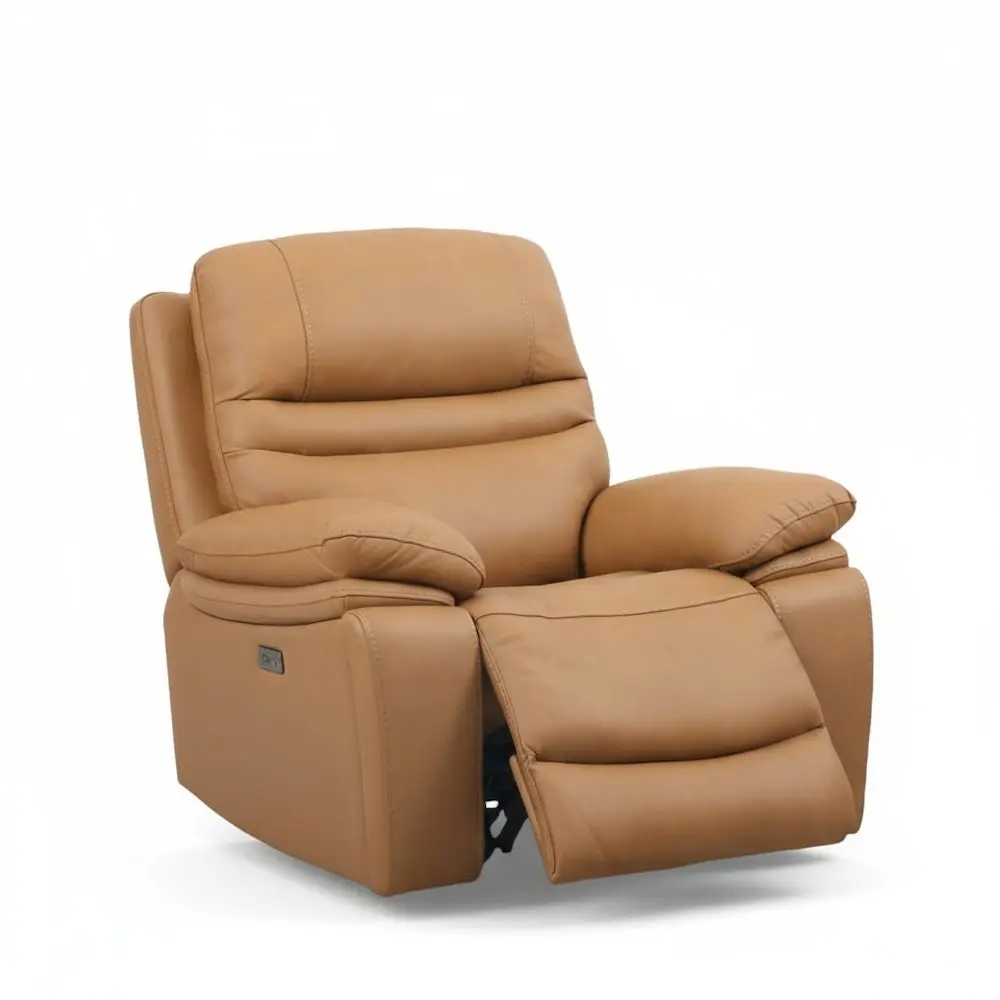 Top Grain Leather Power Recliner Chair - Modern Design with Modern Lines, Integrated Arms, Removable Backs, USB Ports, 360 lb Weight Support