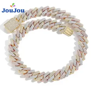 JouJou Miami Bar Cuban Chain Necklace 20MM Diamond Shape Three-Color Rose Gold Copper Micro Inlaid Zircon Real Gold Plating Hip Hop Style for Men