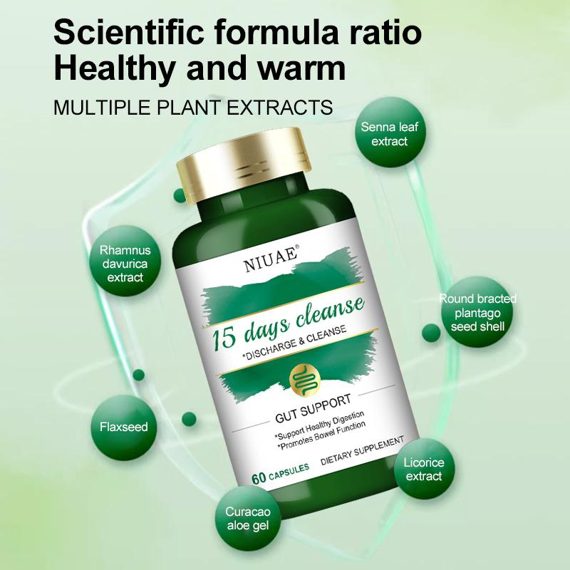 NIUAE 15-Day Cleanse Capsules – Advanced Colon Support with Senna, Cascara Sagrada & Psyllium Husk, 30 Non-GMO Capsules!