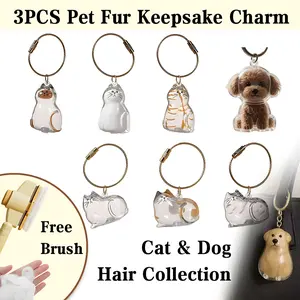 【Free brush】3PCS Pet Hair Keychain - Cute Pets Fur Memory Charm –dog memorial gifts for loss of dog