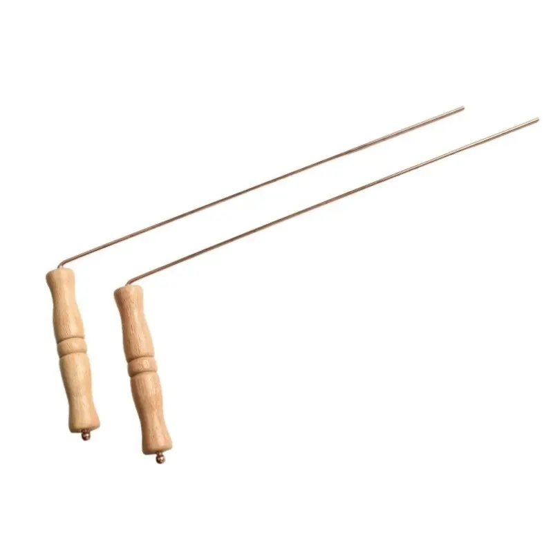 2Pcs Portable Design Divining Rods Set, 99.9% Copper Dowsing Rods With Wooden Handle For Locating Water Treasure Hunting Tools