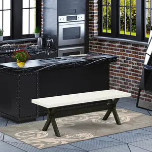 X-Style 15x60 in Dining Bench with Wirebrushed Black Leg and Linen White Top finish