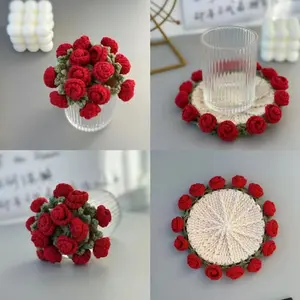1PC Mother's Day Gift Selection, Crochet Rose Coaster, Hand-Woven Creative Mini Bouquet, Handmade