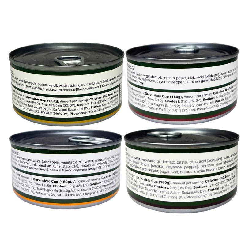 (4-Pack ) Soy Ceviche–Honey Mustard & BBQ (Spicy & Mild)–5.64oz–Vegan Protein–Gluten Free– Ready to eat Fiber Iron