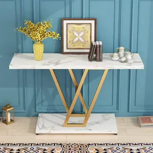 [Bellemave] 42" Narrow Console Table |   White Faux Marble Top |   Gold Metal Frame |   Industrial Entryway Sofa Table for Hallway & Living Room