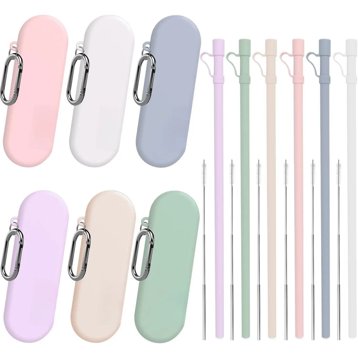 6 Set 12 inch Long   Straws with Case, Collapsible Portable Straw Foldable Drinking Travel Straw With Cover,Cleaning Brush, Compatible with  40 oz 30 oz Cup Tumbler