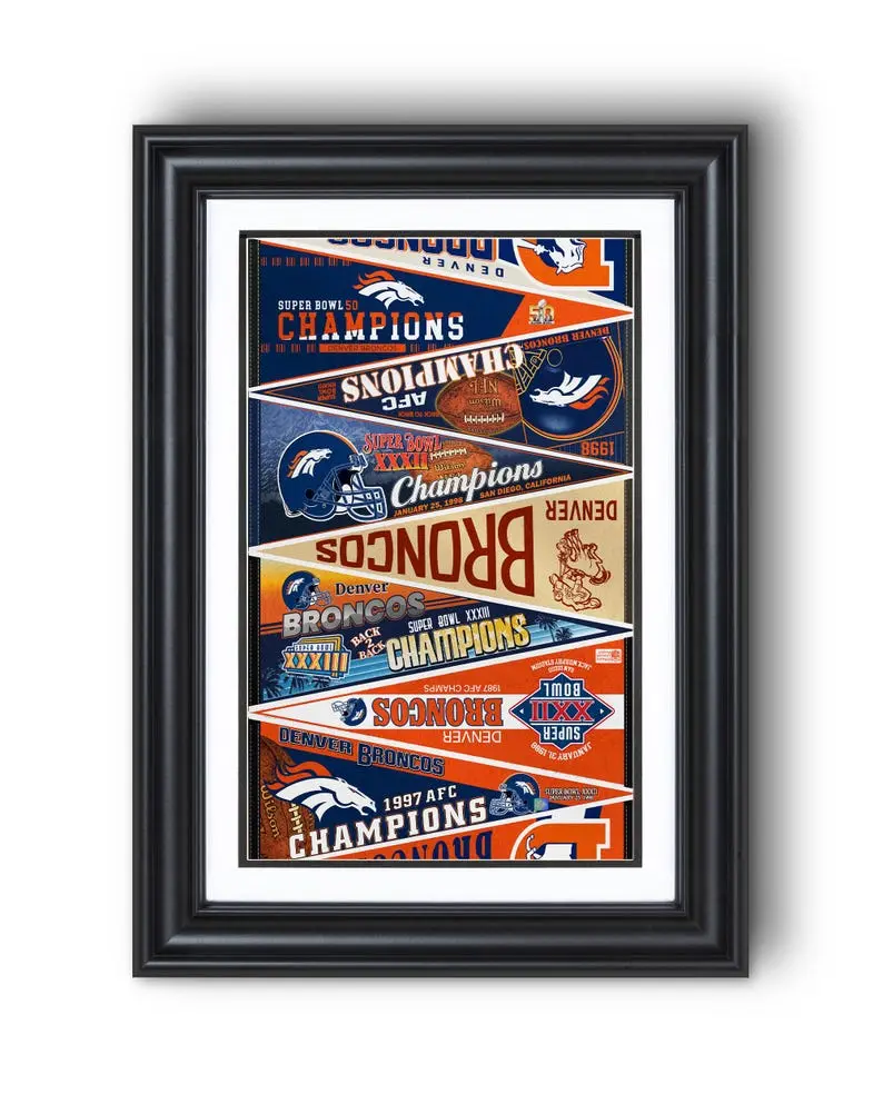[Unframed] Denver Broncos “Retro and Vintage Pennants” Collection Print – Classic Football Wall Art