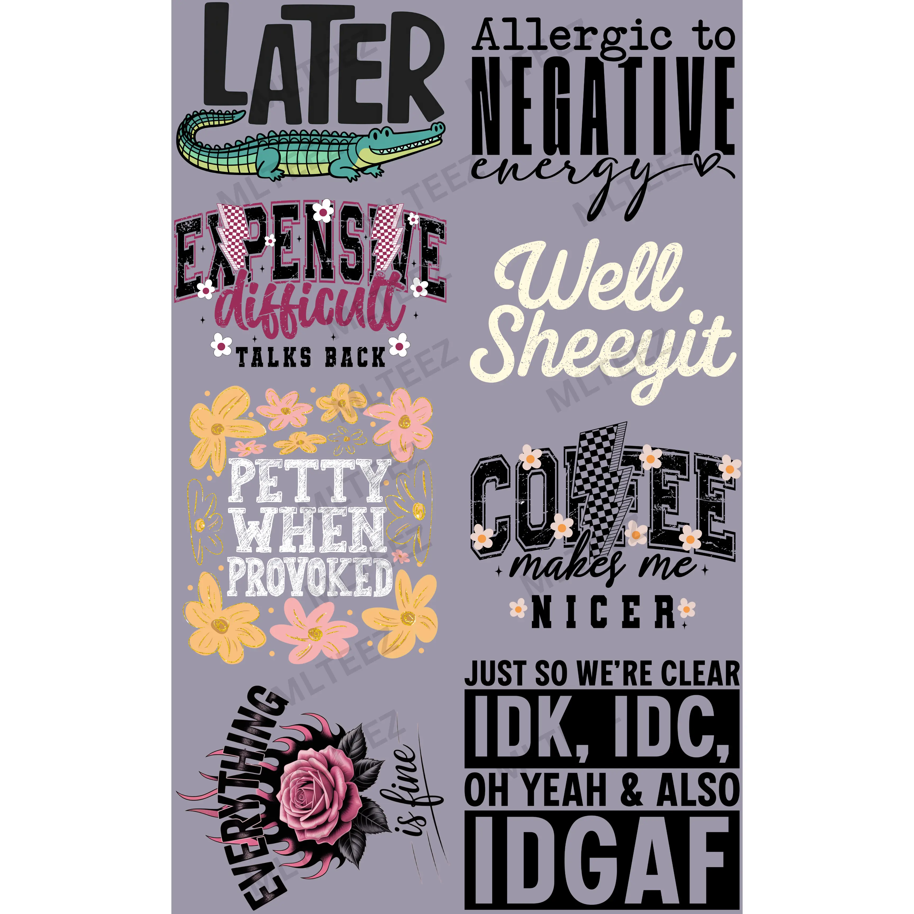 LATER ALLIGATOR PREMADE GANGSHEET  - 22X36  DTF TRANSFERS - DIRECT TO FILM