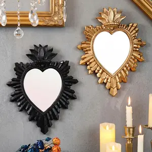 2pcs Flame Heart Decorative Hanging Ornaments, Resin Material Sacred Heart Wall Decor, Religious Home Photography Props