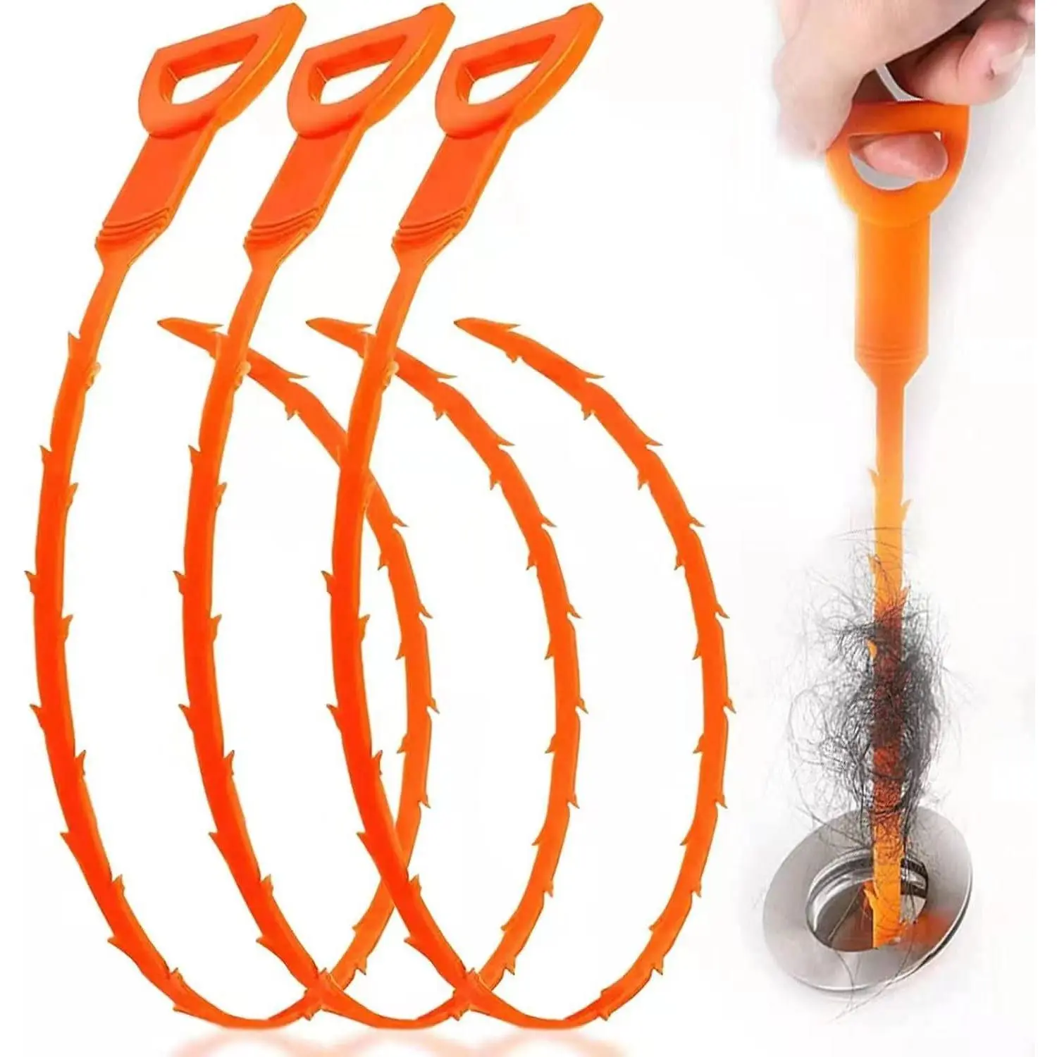 3 Pack 25 Inch Hair Snake Hair Drain Clog Remover Cleaning Tool Drain Opener sink snake Drain Auger Hair Remover Tool For Sewer, Toilet, Shower Kitchen Sink, Bathroom Tub